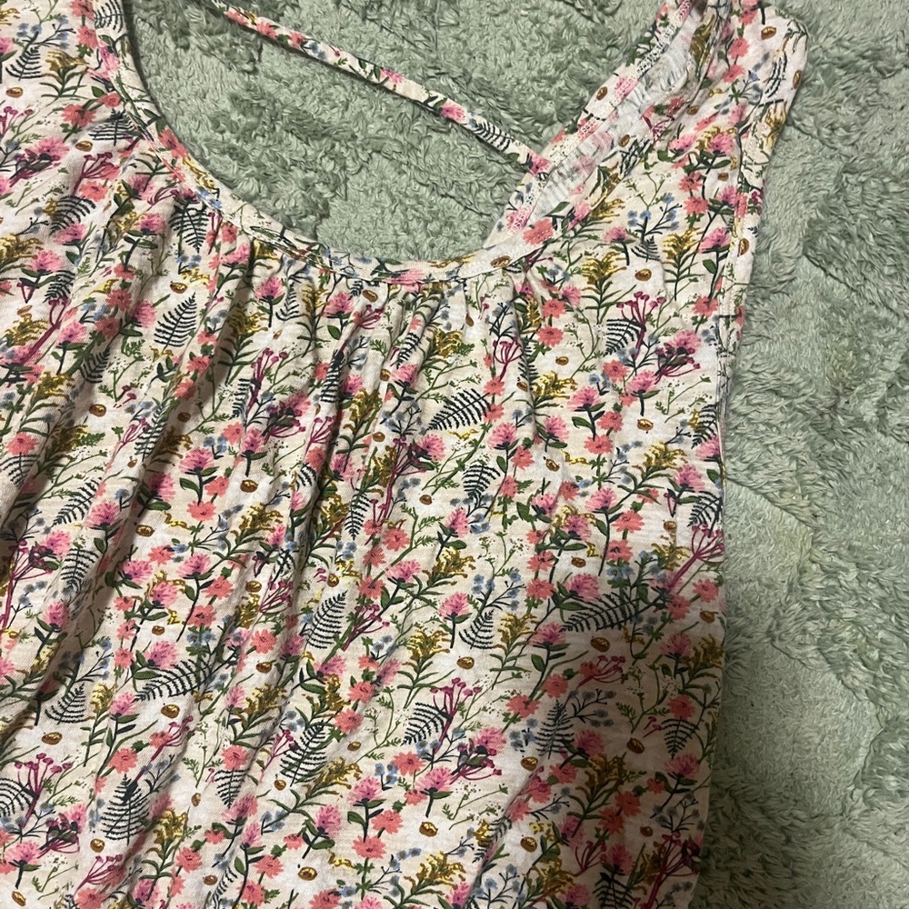 NATURAL LIFE Cream Floral Scoop-Neck Tank with Pink & Green Print